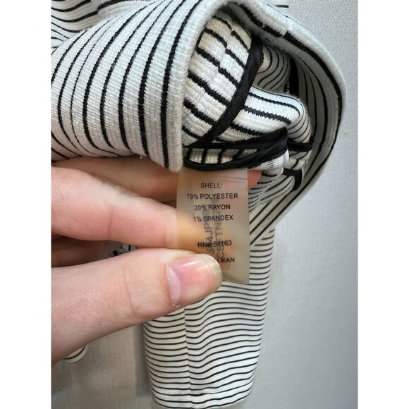 Calvin Klein Womens One Button Knit Blazer Jacket  Sz 6 White Black Stripe - Picture 4 of 13